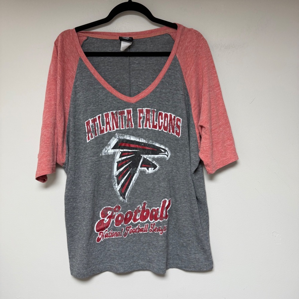 Atlanta Falcons Football NFL Team Apparel‎ Womens Raglan V-Neck T-Shirt Size L